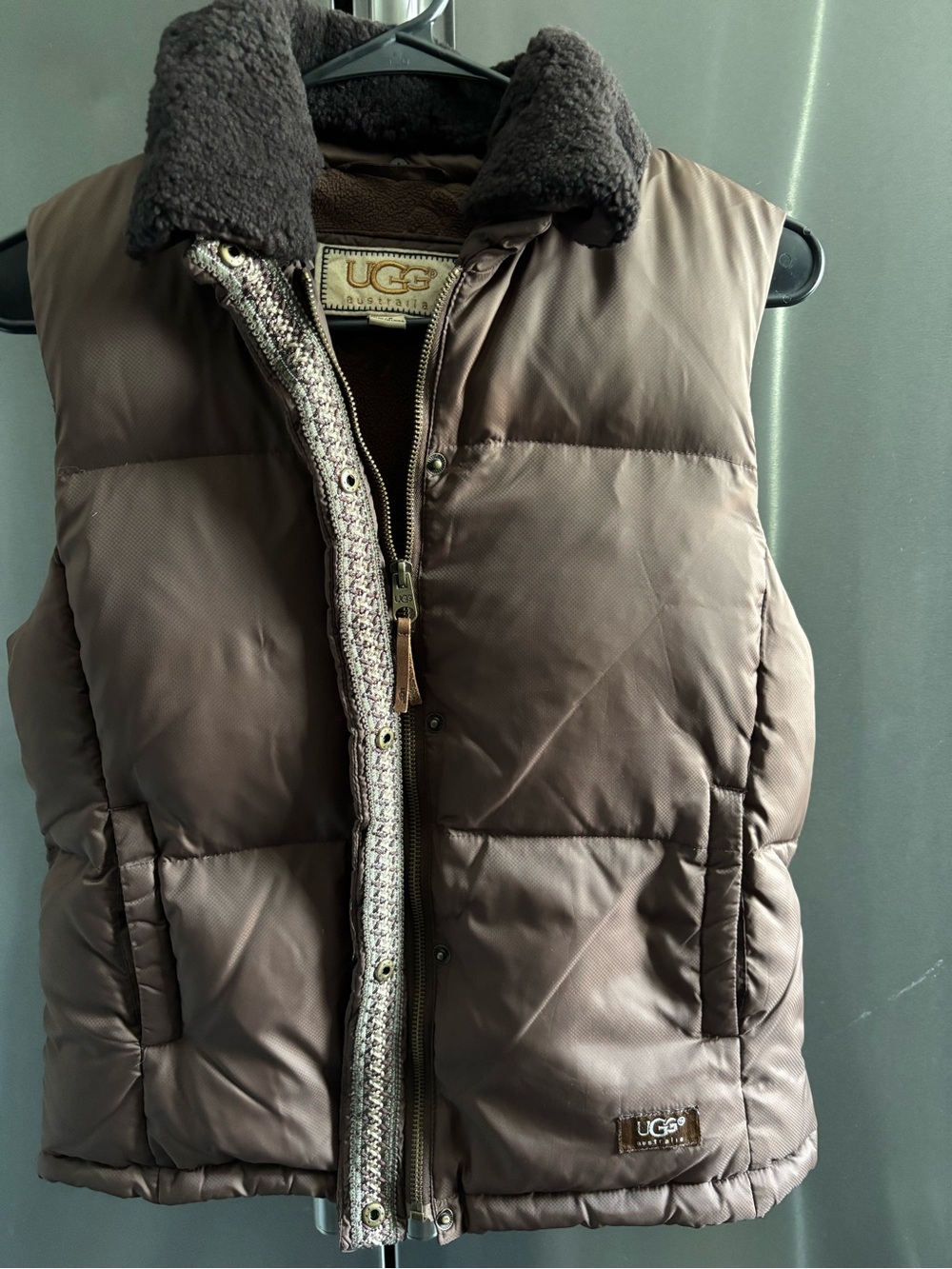 UGG Brown Quilted Sherpa-Trim Puffer Vest